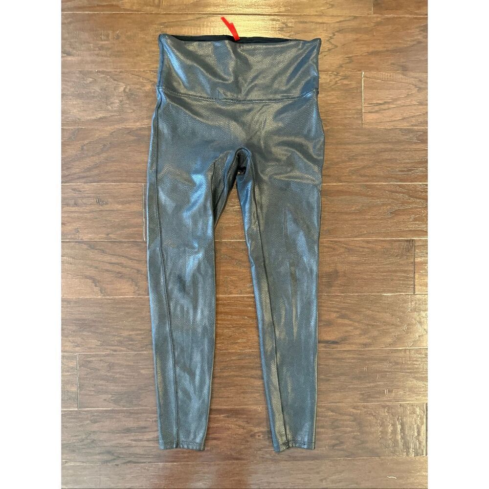 SPANX Faux Leather Python Black Leggings Large